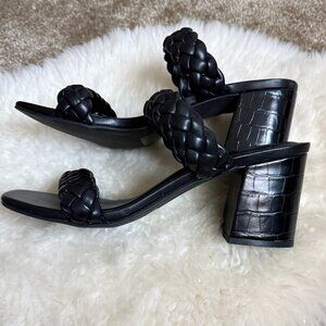Dolce Vite Faux Snake Print Heel and Braided Strap